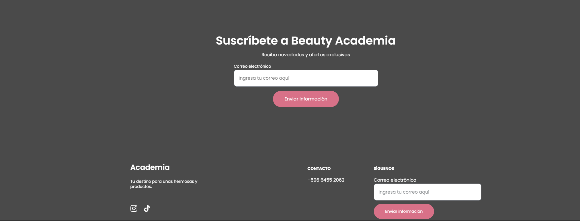 Footer con información de la empresa
