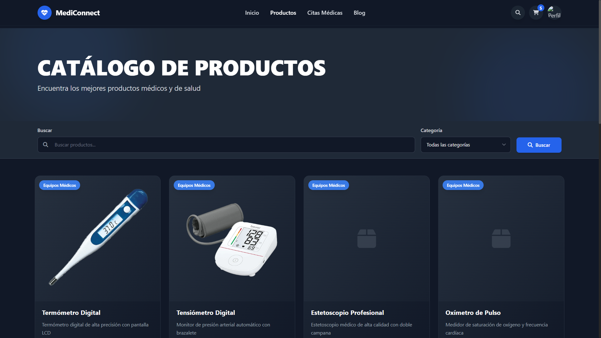 Página de catálogo de productos